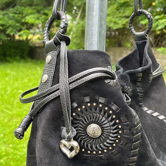 Large Brighton Drawstring  Suede Bag with silver accents. Beautiful and Durable - Picture 8 of 17